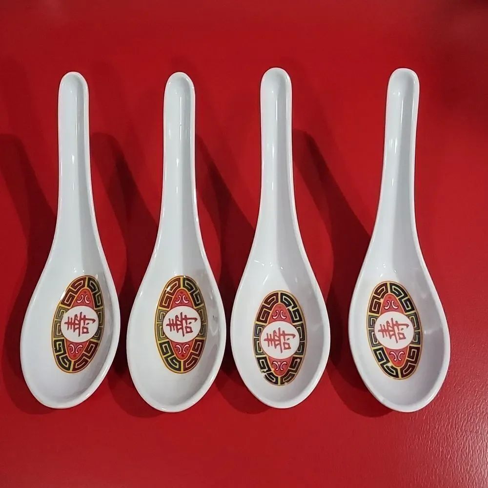 4 Chinese Asian Miso Soup Spoons.